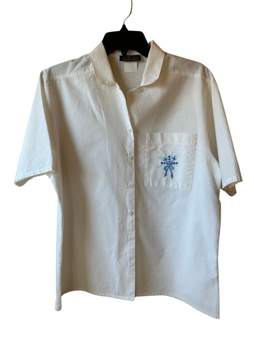 Vintage Thompson St White Blouse Floral Embroidered Pocket M
